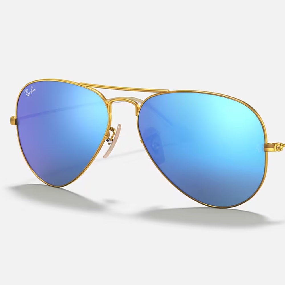 Ray Ban Mirrored Aviator Sunglasses, 58mm, Blue Flash lens with gold frame